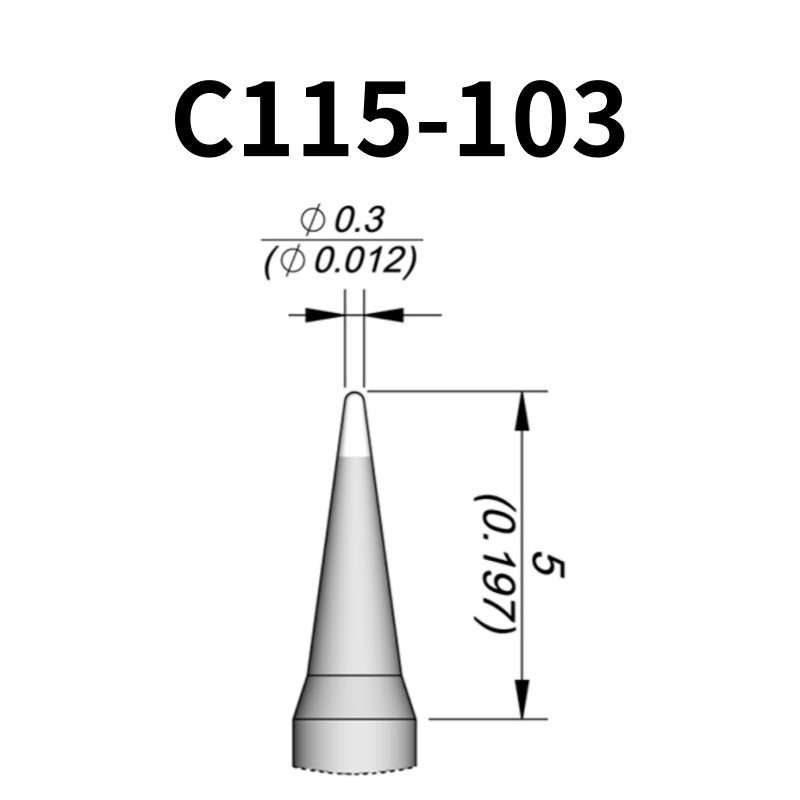 C115 cartridge is compatible with leading soldering stations including JBC, AIFEN, SUGON, YIHUA, and AIXUN models.

The C115 cartridge is optimized for high-precision soldering and repair of miniaturized electronic components.&nbsp;
Engineered to meet the exacting demands of micro-electronics manufacturing and precision repair applications.
Measuring approximately 45mm.

This cartridge comes with a thermal resistance of around 2~3 Ohm.

They only work with&nbsp;T115 Handles.