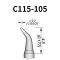 C115 cartridge is compatible with leading soldering stations including JBC, AIFEN, SUGON, YIHUA, and AIXUN models.

The C115 cartridge is optimized for high-precision soldering and repair of miniaturized electronic components.&nbsp;
Engineered to meet the exacting demands of micro-electronics manufacturing and precision repair applications.
Measuring approximately 45mm.

This cartridge comes with a thermal resistance of around 2~3 Ohm.

They only work with&nbsp;T115 Handles.