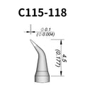 C115 cartridge is compatible with leading soldering stations including JBC, AIFEN, SUGON, YIHUA, and AIXUN models.

The C115 cartridge is optimized for high-precision soldering and repair of miniaturized electronic components.&nbsp;
Engineered to meet the exacting demands of micro-electronics manufacturing and precision repair applications.
Measuring approximately 45mm.

This cartridge comes with a thermal resistance of around 2~3 Ohm.

They only work with&nbsp;T115 Handles.