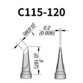 C115 cartridge is compatible with leading soldering stations including JBC, AIFEN, SUGON, YIHUA, and AIXUN models.

The C115 cartridge is optimized for high-precision soldering and repair of miniaturized electronic components.&nbsp;
Engineered to meet the exacting demands of micro-electronics manufacturing and precision repair applications.
Measuring approximately 45mm.

This cartridge comes with a thermal resistance of around 2~3 Ohm.

They only work with&nbsp;T115 Handles.