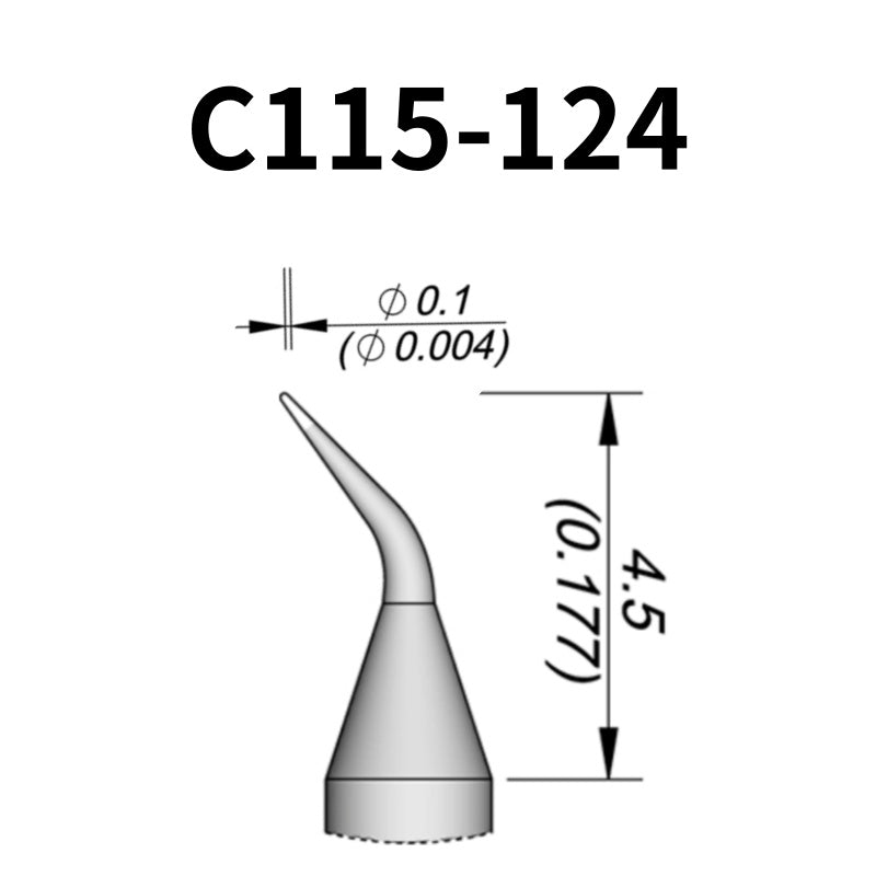 C115 cartridge is compatible with leading soldering stations including JBC, AIFEN, SUGON, YIHUA, and AIXUN models.

The C115 cartridge is optimized for high-precision soldering and repair of miniaturized electronic components.&nbsp;
Engineered to meet the exacting demands of micro-electronics manufacturing and precision repair applications.
Measuring approximately 45mm.

This cartridge comes with a thermal resistance of around 2~3 Ohm.

They only work with&nbsp;T115 Handles.