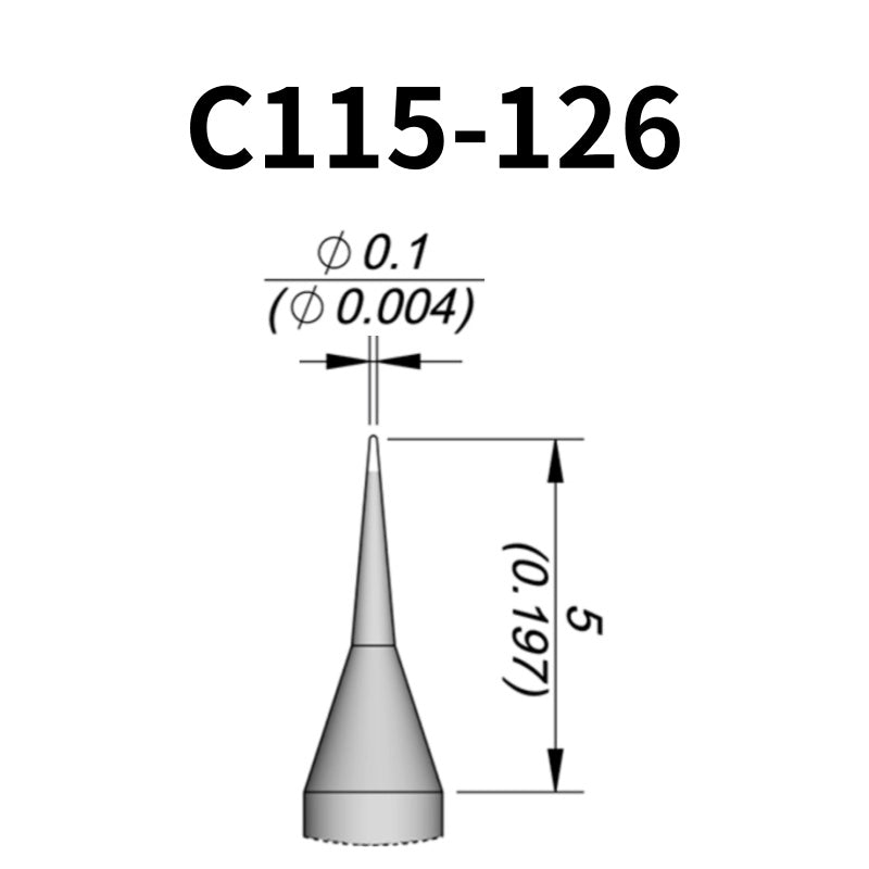 C115 cartridge is compatible with leading soldering stations including JBC, AIFEN, SUGON, YIHUA, and AIXUN models.

The C115 cartridge is optimized for high-precision soldering and repair of miniaturized electronic components.&nbsp;
Engineered to meet the exacting demands of micro-electronics manufacturing and precision repair applications.
Measuring approximately 45mm.

This cartridge comes with a thermal resistance of around 2~3 Ohm.

They only work with&nbsp;T115 Handles.