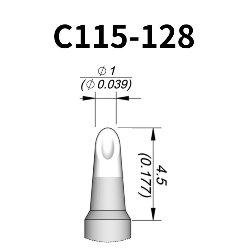 C115 cartridge is compatible with leading soldering stations including JBC, AIFEN, SUGON, YIHUA, and AIXUN models.

The C115 cartridge is optimized for high-precision soldering and repair of miniaturized electronic components.&nbsp;
Engineered to meet the exacting demands of micro-electronics manufacturing and precision repair applications.
Measuring approximately 45mm.

This cartridge comes with a thermal resistance of around 2~3 Ohm.

They only work with&nbsp;T115 Handles.