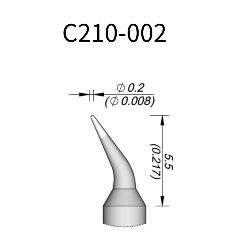 C210 cartridge&nbsp;works with major soldering stations including JBC, AIFEN, SUGON, YIHUA, AIXUN, GEEBOON, and Silverflo models.

C210 cartridges are appropriate for precision soldering jobs, and perfect to work with SMD, under a microscope, or with conventional components.
Measuring approximately 83mm.

This cartridge comes with a thermal resistance of around 2~3 Ohm.

They work with&nbsp;T210 Handles.