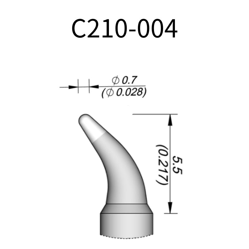 C210 cartridge&nbsp;works with major soldering stations including JBC, AIFEN, SUGON, YIHUA, AIXUN, GEEBOON, and Silverflo models.

C210 cartridges are appropriate for precision soldering jobs, and perfect to work with SMD, under a microscope, or with conventional components.
Measuring approximately 83mm.

This cartridge comes with a thermal resistance of around 2~3 Ohm.

They work with&nbsp;T210 Handles.