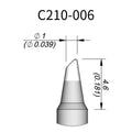 C210 cartridge&nbsp;works with major soldering stations including JBC, AIFEN, SUGON, YIHUA, AIXUN, GEEBOON, and Silverflo models.

C210 cartridges are appropriate for precision soldering jobs, and perfect to work with SMD, under a microscope, or with conventional components.
Measuring approximately 83mm.

This cartridge comes with a thermal resistance of around 2~3 Ohm.

They work with&nbsp;T210 Handles.