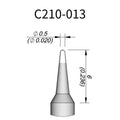 C210 cartridge&nbsp;works with major soldering stations including JBC, AIFEN, SUGON, YIHUA, AIXUN, GEEBOON, and Silverflo models.

C210 cartridges are appropriate for precision soldering jobs, and perfect to work with SMD, under a microscope, or with conventional components.
Measuring approximately 83mm.

This cartridge comes with a thermal resistance of around 2~3 Ohm.

They work with&nbsp;T210 Handles.