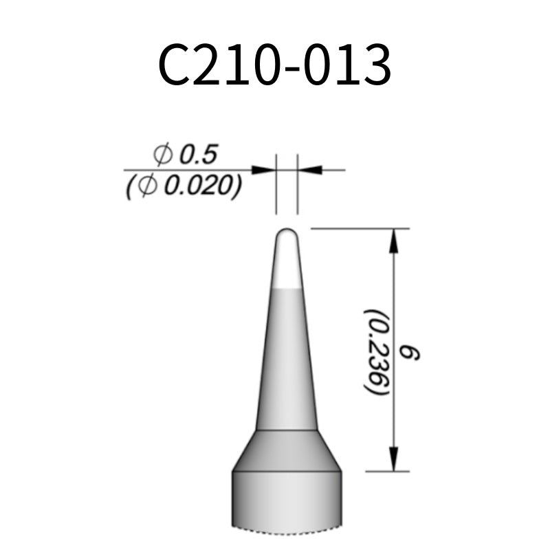 C210 cartridge&nbsp;works with major soldering stations including JBC, AIFEN, SUGON, YIHUA, AIXUN, GEEBOON, and Silverflo models.

C210 cartridges are appropriate for precision soldering jobs, and perfect to work with SMD, under a microscope, or with conventional components.
Measuring approximately 83mm.

This cartridge comes with a thermal resistance of around 2~3 Ohm.

They work with&nbsp;T210 Handles.