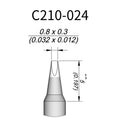 C210 cartridge&nbsp;works with major soldering stations including JBC, AIFEN, SUGON, YIHUA, AIXUN, GEEBOON, and Silverflo models.

C210 cartridges are appropriate for precision soldering jobs, and perfect to work with SMD, under a microscope, or with conventional components.
Measuring approximately 83mm.

This cartridge comes with a thermal resistance of around 2~3 Ohm.

They work with&nbsp;T210 Handles.