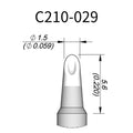 C210 cartridge&nbsp;works with major soldering stations including JBC, AIFEN, SUGON, YIHUA, AIXUN, GEEBOON, and Silverflo models.

C210 cartridges are appropriate for precision soldering jobs, and perfect to work with SMD, under a microscope, or with conventional components.
Measuring approximately 83mm.

This cartridge comes with a thermal resistance of around 2~3 Ohm.

They work with&nbsp;T210 Handles.