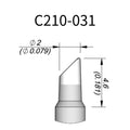 C210 cartridge&nbsp;works with major soldering stations including JBC, AIFEN, SUGON, YIHUA, AIXUN, GEEBOON, and Silverflo models.

C210 cartridges are appropriate for precision soldering jobs, and perfect to work with SMD, under a microscope, or with conventional components.
Measuring approximately 83mm.

This cartridge comes with a thermal resistance of around 2~3 Ohm.

They work with&nbsp;T210 Handles.