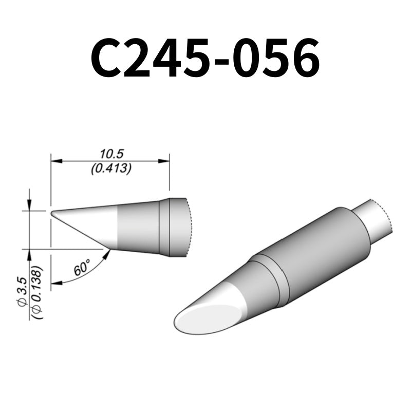 C245 cartridge range is the most conventional one of JBC, AIFEN, SUGON, YIHUA, AIXUN, GEEBOON, Silverflo with many shapes, sizes and special models.
They are appropriate for general soldering purposes and they are perfect for both SMD components or for applications with high power requirements such as ground plane soldering.

Measuring approximately 100mm.

This cartridge comes with a thermal resistance of around 2~3 Ohm.

They work with T245 Handles.