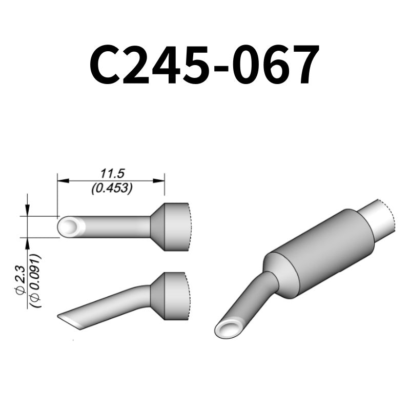 C245 cartridge range is the most conventional one of JBC, AIFEN, SUGON, YIHUA, AIXUN, GEEBOON, Silverflo with many shapes, sizes and special models.
They are appropriate for general soldering purposes and they are perfect for both SMD components or for applications with high power requirements such as ground plane soldering.

Measuring approximately 100mm.

This cartridge comes with a thermal resistance of around 2~3 Ohm.

They work with T245 Handles.