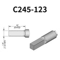 C245 cartridge range is the most conventional one of JBC, AIFEN, SUGON, YIHUA, AIXUN, GEEBOON, Silverflo with many shapes, sizes and special models.
They are appropriate for general soldering purposes and they are perfect for both SMD components or for applications with high power requirements such as ground plane soldering.

Measuring approximately 100mm.

This cartridge comes with a thermal resistance of around 2~3 Ohm.

They work with T245 Handles.