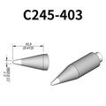 C245 cartridge range is the most conventional one of JBC, AIFEN, SUGON, YIHUA, AIXUN, GEEBOON, Silverflo with many shapes, sizes and special models.
They are appropriate for general soldering purposes and they are perfect for both SMD components or for applications with high power requirements such as ground plane soldering.

Measuring approximately 100mm.

This cartridge comes with a thermal resistance of around 2~3 Ohm.

They work with T245 Handles.