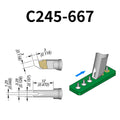 C245 cartridge range is the most conventional one of JBC, AIFEN, SUGON, YIHUA, AIXUN, GEEBOON, Silverflo with many shapes, sizes and special models.
They are appropriate for general soldering purposes and they are perfect for both SMD components or for applications with high power requirements such as ground plane soldering.

Measuring approximately 105mm.

This cartridge comes with a thermal resistance of around 2~3 Ohm.

They work with T245 Handles.
