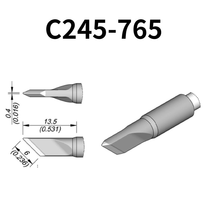 C245 cartridge range is the most conventional one of JBC, AIFEN, SUGON, YIHUA, AIXUN, GEEBOON, Silverflo with many shapes, sizes and special models.
They are appropriate for general soldering purposes and they are perfect for both SMD components or for applications with high power requirements such as ground plane soldering.

Measuring approximately 100mm.

This cartridge comes with a thermal resistance of around 2~3 Ohm.

They work with T245 Handles.