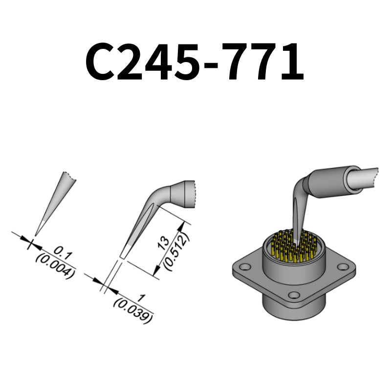 C245 cartridge range is the most conventional one of JBC, AIFEN, SUGON, YIHUA, AIXUN, GEEBOON, Silverflo with many shapes, sizes and special models.
They are appropriate for general soldering purposes and they are perfect for both SMD components or for applications with high power requirements such as ground plane soldering.

Measuring approximately 100mm.

This cartridge comes with a thermal resistance of around 2~3 Ohm.

They work with T245 Handles.
