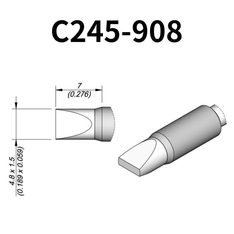 C245 cartridge range is the most conventional one of JBC, AIFEN, SUGON, YIHUA, AIXUN, GEEBOON, Silverflo with many shapes, sizes and special models.
They are appropriate for general soldering purposes and they are perfect for both SMD components or for applications with high power requirements such as ground plane soldering.

Measuring approximately 100mm.

This cartridge comes with a thermal resistance of around 2~3 Ohm.

They work with T245 Handles.