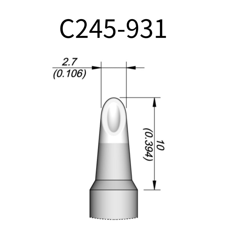 C245 cartridge range is the most conventional one of JBC, AIFEN, SUGON, YIHUA, AIXUN, GEEBOON, Silverflo with many shapes, sizes and special models.
They are appropriate for general soldering purposes and they are perfect for both SMD components or for applications with high power requirements such as ground plane soldering.

Measuring approximately 100mm.

This cartridge comes with a thermal resistance of around 2.5 Ohm.

They work with T245 Handles.

If you need any other model products, please kindly con
