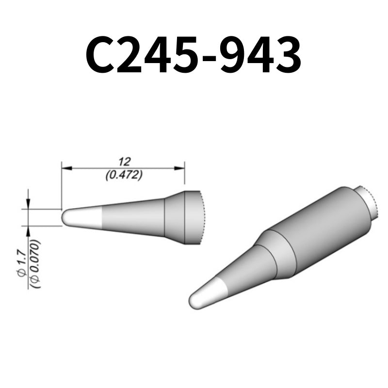 C245 cartridge range is the most conventional one of JBC, AIFEN, SUGON, YIHUA, AIXUN, GEEBOON, Silverflo with many shapes, sizes and special models.
They are appropriate for general soldering purposes and they are perfect for both SMD components or for applications with high power requirements such as ground plane soldering.

Measuring approximately 100mm.

This cartridge comes with a thermal resistance of around 2~3 Ohm.

They work with T245 Handles.