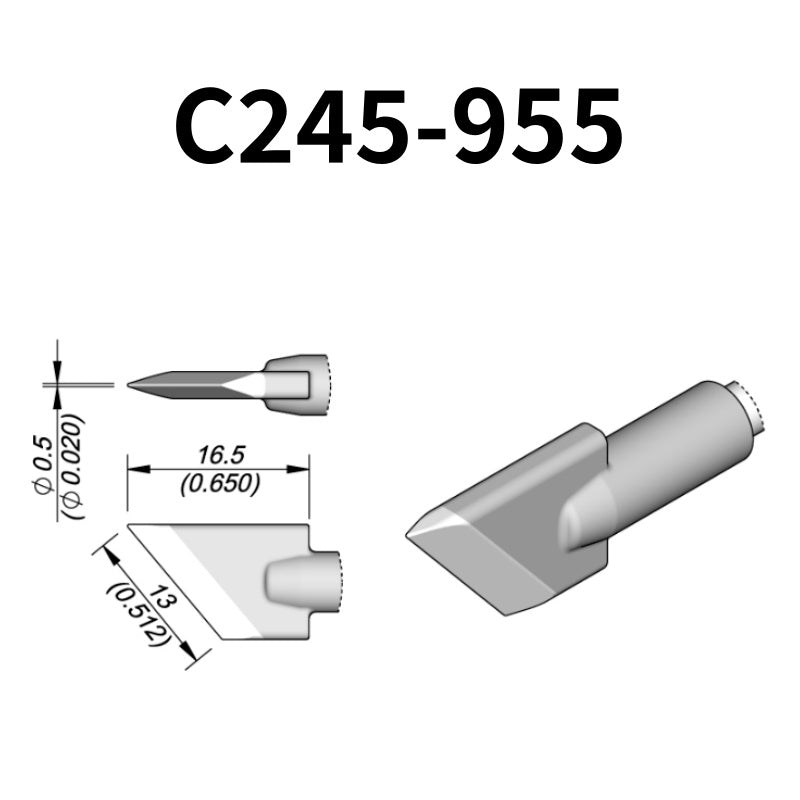 C245 cartridge range is the most conventional one of JBC, AIFEN, SUGON, YIHUA, AIXUN, GEEBOON, Silverflo with many shapes, sizes and special models.
They are appropriate for general soldering purposes and they are perfect for both SMD components or for applications with high power requirements such as ground plane soldering.

Measuring approximately 100mm.

This cartridge comes with a thermal resistance of around 2~3 Ohm.

They work with T245 Handles.