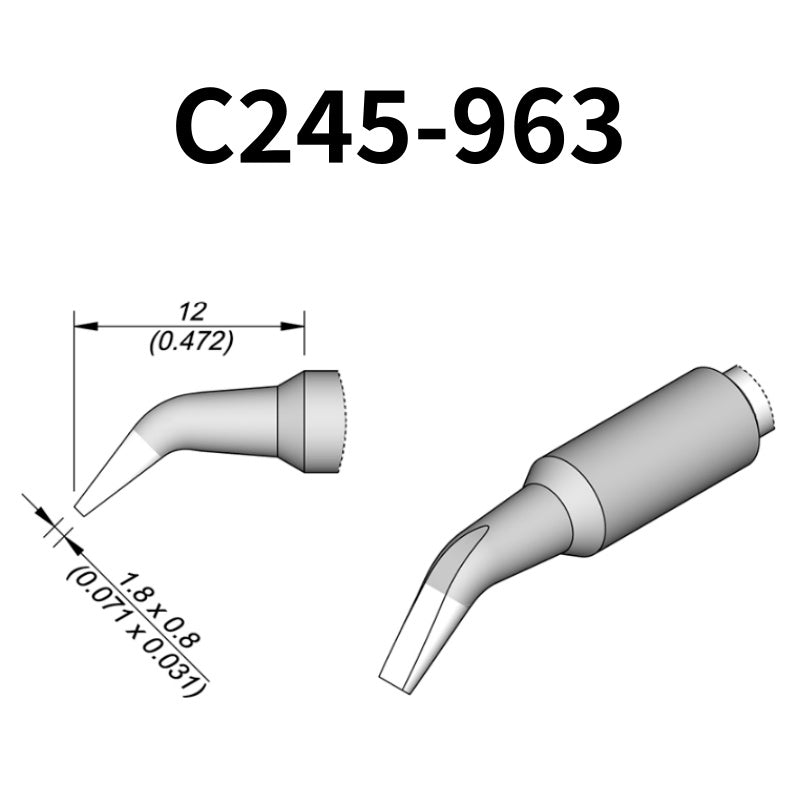 C245 cartridge range is the most conventional one of JBC, AIFEN, SUGON, YIHUA, AIXUN, GEEBOON, Silverflo with many shapes, sizes and special models.
They are appropriate for general soldering purposes and they are perfect for both SMD components or for applications with high power requirements such as ground plane soldering.

Measuring approximately 100mm.

This cartridge comes with a thermal resistance of around 2~3 Ohm.

They work with T245 Handles.