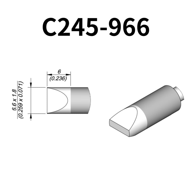 C245 cartridge range is the most conventional one of JBC, AIFEN, SUGON, YIHUA, AIXUN, GEEBOON, Silverflo with many shapes, sizes and special models.
They are appropriate for general soldering purposes and they are perfect for both SMD components or for applications with high power requirements such as ground plane soldering.

Measuring approximately 100mm.

This cartridge comes with a thermal resistance of around 2~3 Ohm.

They work with T245 Handles.