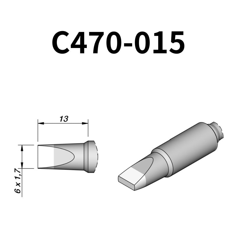 The C470 soldering tip is engineered to handle high-thermal-demand applications with superior heat retention and transfer efficiency.
Maximize your soldering setup's versatility with the C470 tip, compatible with both the T470 heavy-duty iron and HT470 tweezer.
Measuring approximately 122mm.

This cartridge comes with a thermal resistance of around 7 Ohm.

They work ONLY with T470 Handles.