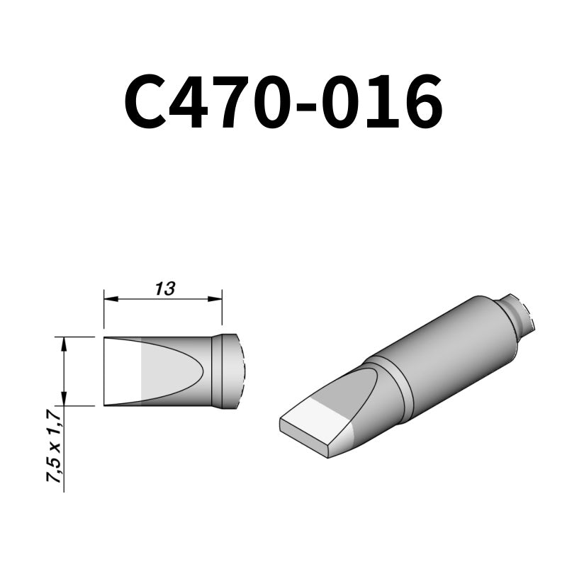 The C470 soldering tip is engineered to handle high-thermal-demand applications with superior heat retention and transfer efficiency.
Maximize your soldering setup's versatility with the C470 tip, compatible with both the T470 heavy-duty iron and HT470 tweezer.
Measuring approximately 122mm.

This cartridge comes with a thermal resistance of around 7 Ohm.

They ONLY work with&nbsp;T470 Handles.