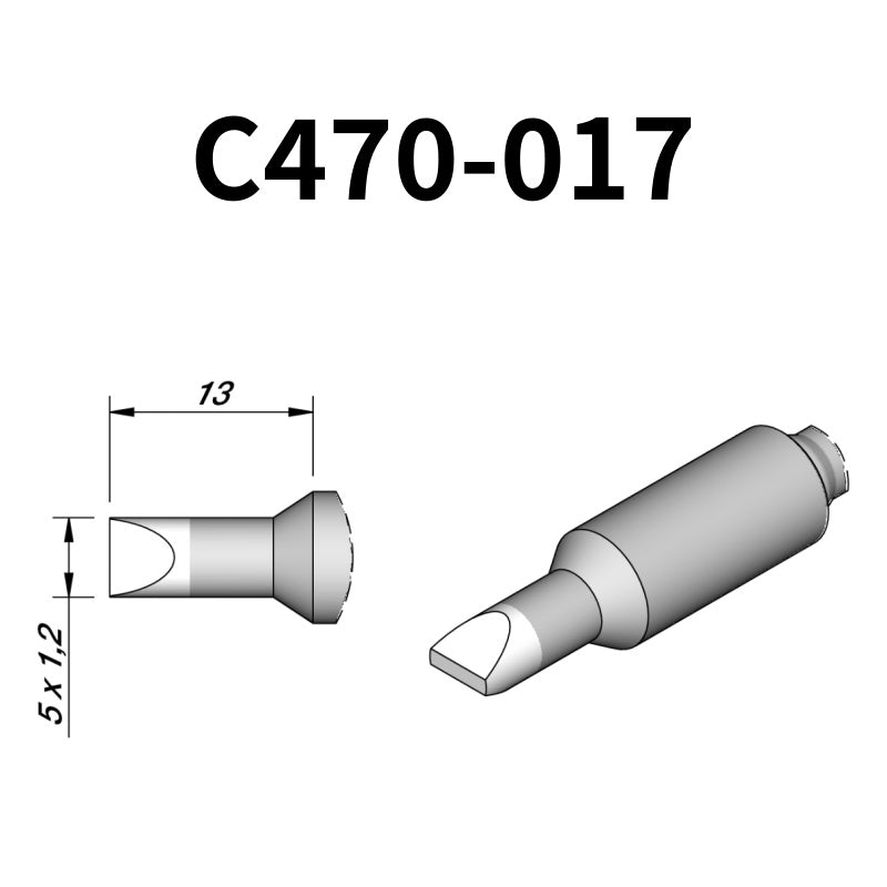 The C470 soldering tip is engineered to handle high-thermal-demand applications with superior heat retention and transfer efficiency.
Maximize your soldering setup's versatility with the C470 tip, compatible with both the T470 heavy-duty iron and HT470 tweezer.
Measuring approximately 122mm.

This cartridge comes with a thermal resistance of around 7 Ohm.

They ONLY work with&nbsp;T470 Handles.