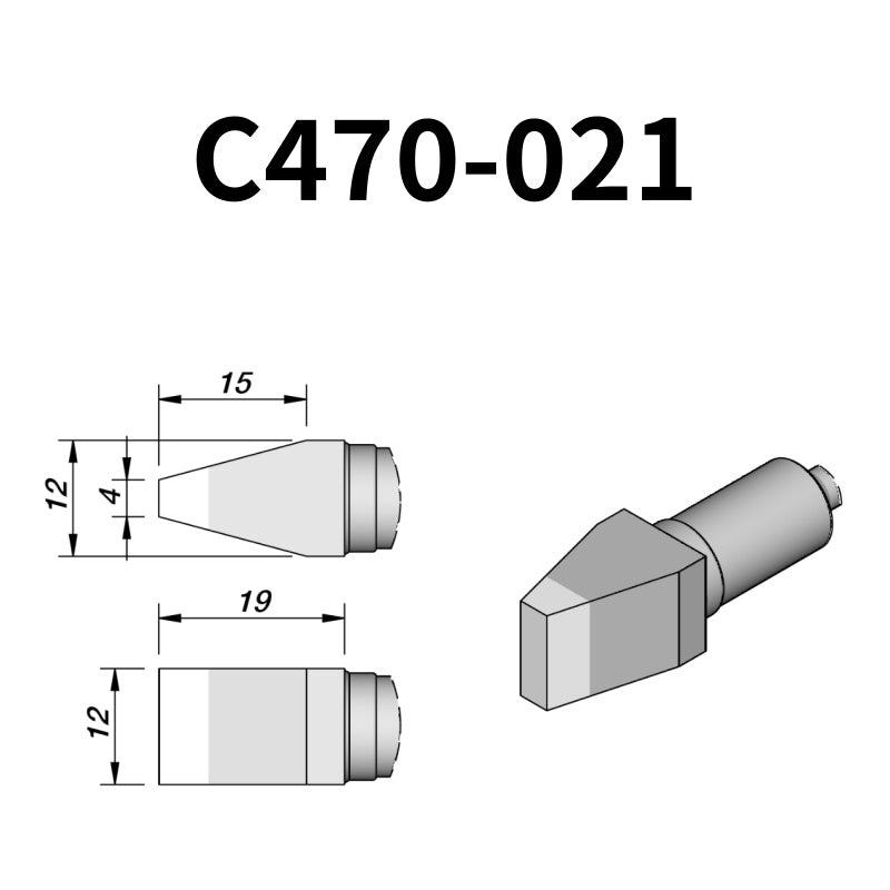 The C470 soldering tip is engineered to handle high-thermal-demand applications with superior heat retention and transfer efficiency.
Maximize your soldering setup's versatility with the C470 tip, compatible with both the T470 heavy-duty iron and HT470 tweezer.
Measuring approximately 122mm.

This cartridge comes with a thermal resistance of around 7 Ohm.

They ONLY work with&nbsp;T470 Handles.