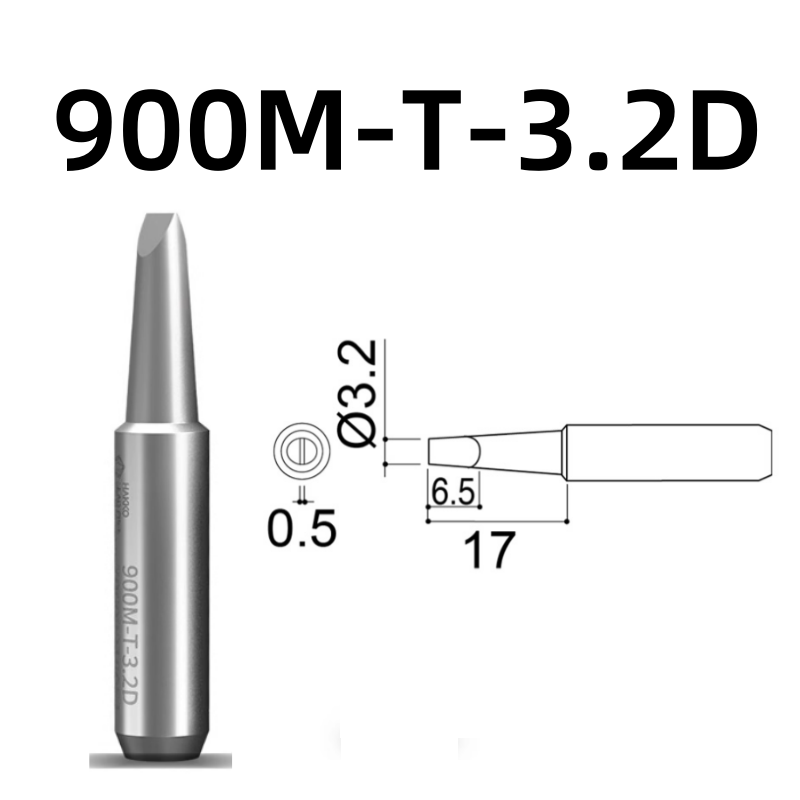 Shape: Chisel Tip, 3.2MM X 17MM.
Applicable models: 928, 936, 938 soldering station.
Compatible for: 900M, 900M-ESD, 907, 907-ESD, 933 soldering iron handle.
Other models: 900M-T-1C, 900M-T-1CF, 900M-T-2C, 900M-T-2CF, 900M-T-3C, 900M-T-3CF, 900M-T-4C, 900M-T-4CF, 900M-T-0.5C, 900M-T-0.8C, 900M-T-0.8D, 900M-T-1.2D, 900M-T-1.6D, 900M-T-2.4D, 900M-T-S3, 900M-T-SB, 900M-T-LB, 900M-T-1.8H, 900M-T-S4, 900M-T-1.2LD.

If you need any other model products, please kindly contact us.&nbsp;