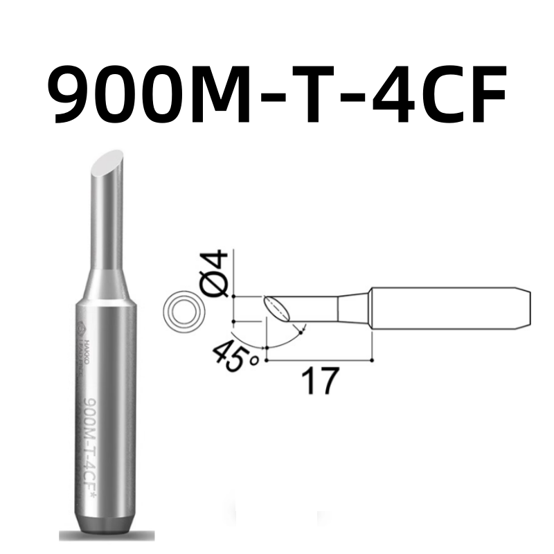 Shape: Bevel Tip, 4MM/45DEG X 17MM.
Applicable models: 928, 936, 938 soldering station.
Compatible for: 900M, 900M-ESD, 907, 907-ESD, 933 soldering iron handle.
Other models: 900M-T-1C, 900M-T-1CF, 900M-T-2C, 900M-T-2CF, 900M-T-3C, 900M-T-3CF, 900M-T-4C, 900M-T-0.5C, 900M-T-0.8C, 900M-T-0.8D, 900M-T-1.2D, 900M-T-1.6D, 900M-T-2.4D, 900M-T-3.2D, 900M-T-S3, 900M-T-SB, 900M-T-LB, 900M-T-1.8H, 900M-T-S4, 900M-T-1.2LD.

If you need any other model products, please kindly contact us.&nbsp;