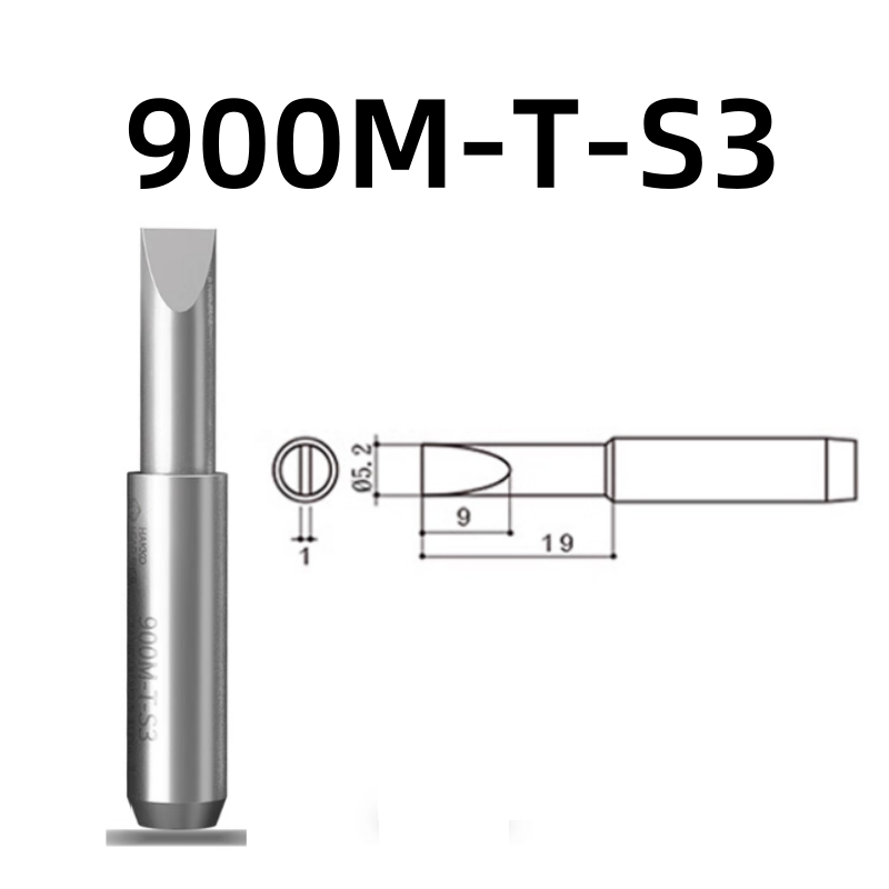 Shape: Chisel Tip, 5.2MM X 19MM.
Applicable models: 928, 936, 938 soldering station.
Compatible for: 900M, 900M-ESD, 907, 907-ESD, 933 soldering iron handle.
Other models: 900M-T-1C, 900M-T-1CF, 900M-T-2C, 900M-T-2CF, 900M-T-3C, 900M-T-3CF, 900M-T-4C, 900M-T-4CF, 900M-T-0.5C, 900M-T-0.8C, 900M-T-0.8D, 900M-T-1.2D, 900M-T-1.6D, 900M-T-2.4D, 900M-T-3.2D, 900M-T-SB, 900M-T-LB, 900M-T-1.8H, 900M-T-S4, 900M-T-1.2LD.

If you need any other model products, please kindly contact us.&nbsp;