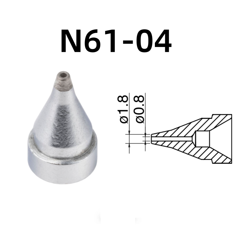 Inner Diameter: 0.8MM Outer Diameter: 1.8MM.

Compatible for: FR-301, FR-4101, FR-4103 Desoldering Tin Gun.
Other models: N61-01, N61-02, N61-03, N61-05, N61-06, N61-07, N61-08, N61-09, N61-10, N61-11, N61-12, N61-13, N61-14, N61-15, N61-16.

If you need any other model products, please kindly contact us.&nbsp;