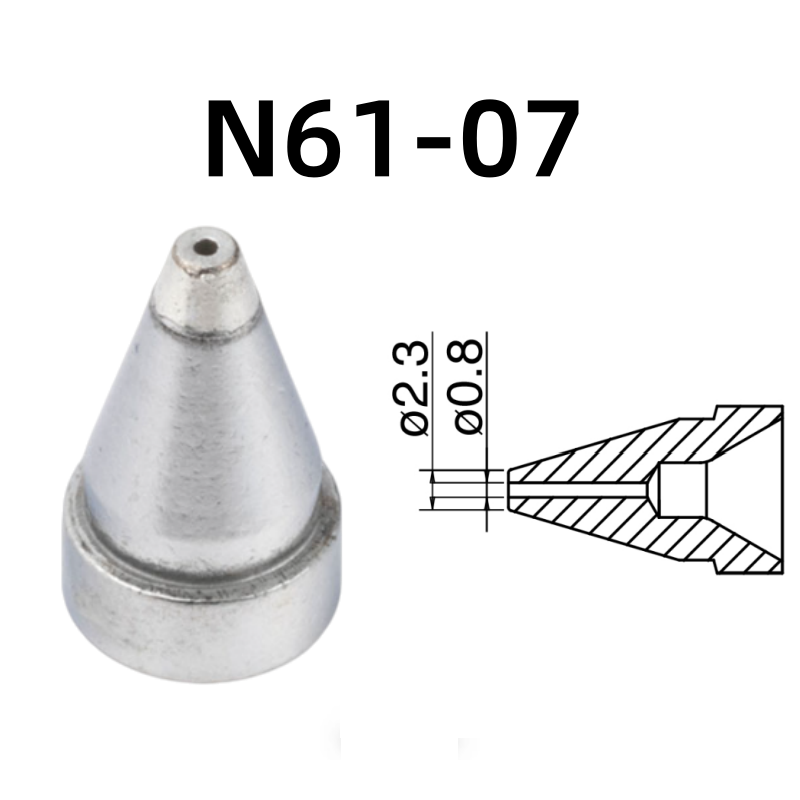 Inner Diameter: 0.8MM Outer Diameter: 2.3MM.

Compatible for: FR-301, FR-4101, FR-4103 Desoldering Tin Gun.
Other models: N61-01, N61-02, N61-03, N61-04, N61-05, N61-06, N61-08, N61-09, N61-10, N61-11, N61-12, N61-13, N61-14, N61-15, N61-16.

If you need any other model products, please kindly contact us.&nbsp;