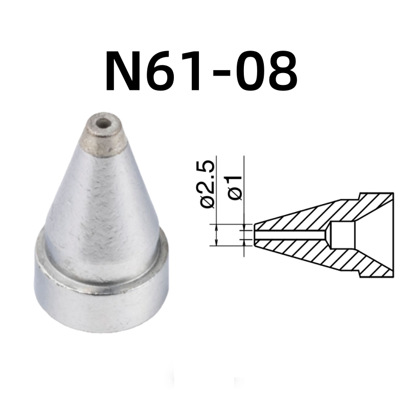 Inner Diameter: 1.0MM Outer Diameter: 2.5MM.

Compatible for: FR-301, FR-4101, FR-4103 Desoldering Tin Gun.
Other models: N61-01, N61-02, N61-03, N61-04, N61-05, N61-06, N61-07, N61-09, N61-10, N61-11, N61-12, N61-13, N61-14, N61-15, N61-16.

If you need any other model products, please kindly contact us.&nbsp;