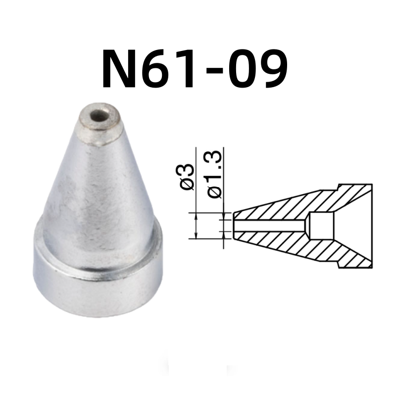 Inner Diameter: 1.3MM Outer Diameter: 3.0MM.

Compatible for: FR-301, FR-4101, FR-4103 Desoldering Tin Gun.
Other models: N61-01, N61-02, N61-03, N61-04, N61-05, N61-06, N61-07, N61-08, N61-10, N61-11, N61-12, N61-13, N61-14, N61-15, N61-16.

If you need any other model products, please kindly contact us.&nbsp;