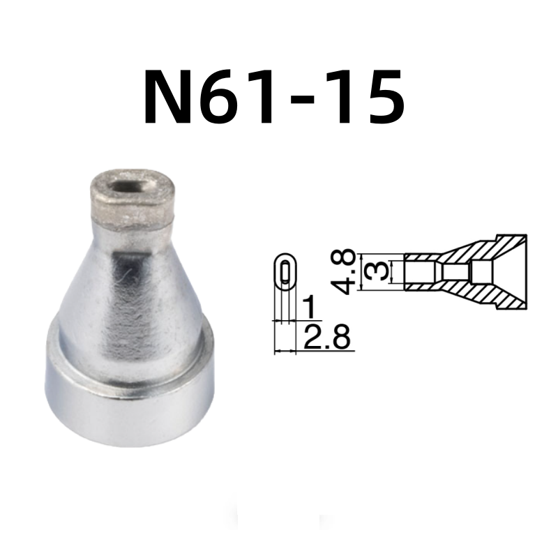 Inner Diameter: 3.0*1.0MM Outer Diameter: 4.8*2.8MM.

Compatible for: FR-301, FR-4101, FR-4103 Desoldering Tin Gun.
Other models: N61-01, N61-02, N61-03, N61-04, N61-05, N61-06, N61-07, N61-08, N61-09, N61-10, N61-11, N61-12, N61-13, N61-14, N61-16.

If you need any other model products, please kindly contact us.&nbsp;