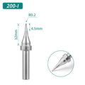 Shape: Conical Tip, R0.2 X 12MM.
Total length: 31.5mm
Inner diameter: 2.0mm
Outer diameter: 4.0mm
Compatible for: QUICK TS2200/203H/503/504/203D/376D&nbsp;Soldering Station.
Other QUICK 200 Tips Model: 200-J, 200-B, 200-2B, 200-LB, 200-SK, 200-K, 200-LK, 200-1C, 200-2C, 200-3C, 200-4C, 200-5C, 200-0.8D, 200-1.2D, 200-1.6D, 200-2.4D, 200-3.2D.


If you need any other model products, please kindly contact us.