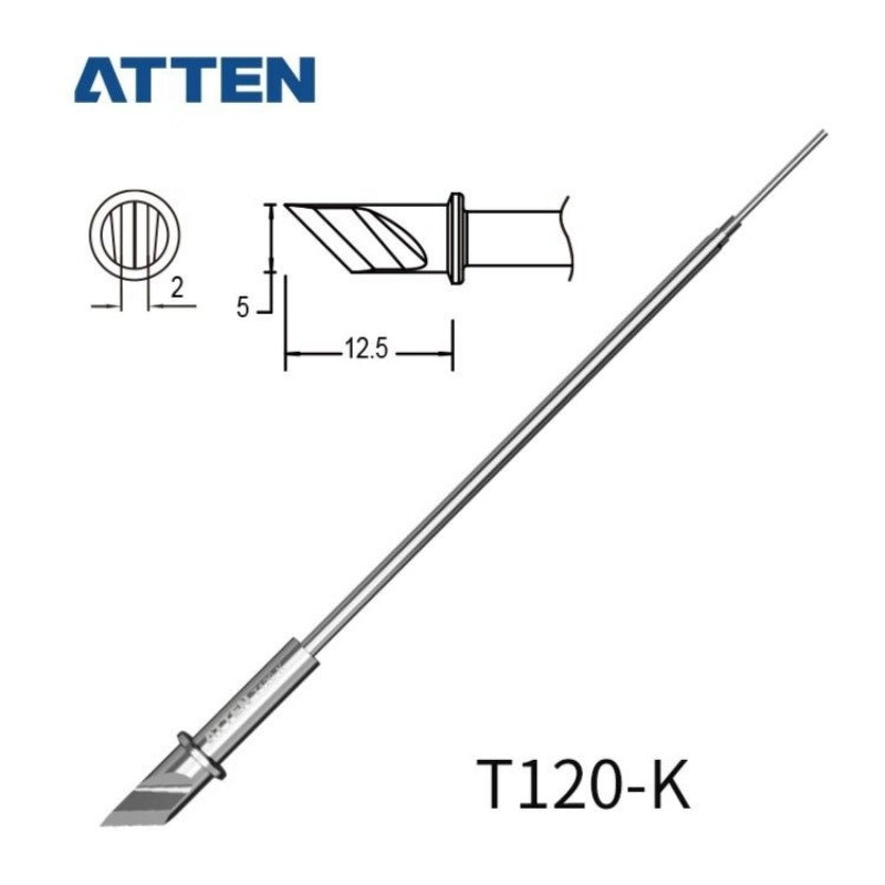 Other T120 Series Models: T120-K, SK, LK, LB, B, I, 1C, 2C, 3C, 4C, 5C, 0.8D, 1.2D, 2.4D, 3.2D, 4.2D.&nbsp;

Compatible with ATTEN ST-3120D (120W) soldering station&nbsp; SP-H120 iron handle.

If you need any other model products, please kindly contact us.