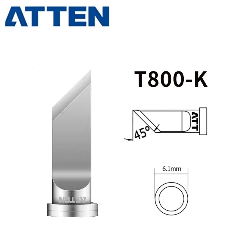 Total length: 17 mm
Outer diameter shaft: 6,1 mm
Other T800 Series Models: T800-K, SK, 0,25I, 0,5I, 1,0I, 1,4I,&nbsp;
T800-1,2C, 2,4C, 3,2C, 4,6C,&nbsp;
T800-0,8D, 1,6D, 2,4D, 3,2D, 4,6D,
Compatible with ST-100, MS-800, AT90DH soldering station iron.