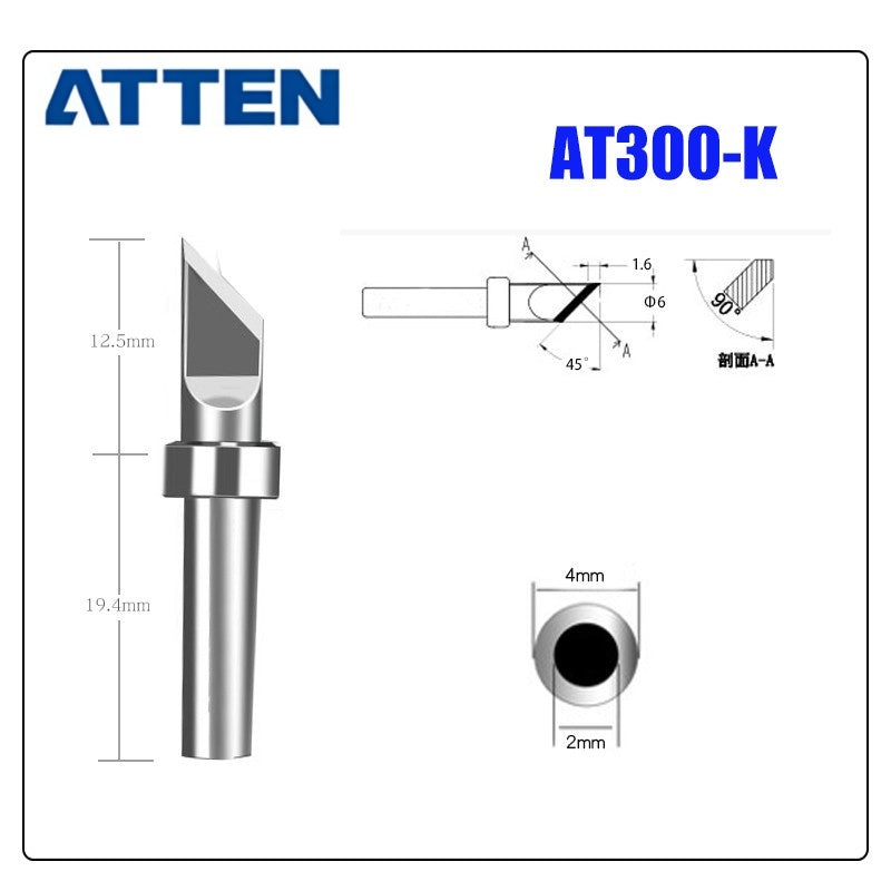 Total length: 31,9 mm
Outer diameter shaft: 4 mm
Inner diameter shaft: 2 mm
Other T300 Series Models: T300-B, K,SK, &nbsp;I, IS, LI, H, RT, 1C, 2C, 3C, 4C,
T300-0,8D, 1,2D, 1,6D, 2,4D, 3,2D,4,2D
Compatible with AT306H AT306DH ST3090, 203H/203/204/204H
503/504 (90W) series Soldering Station.