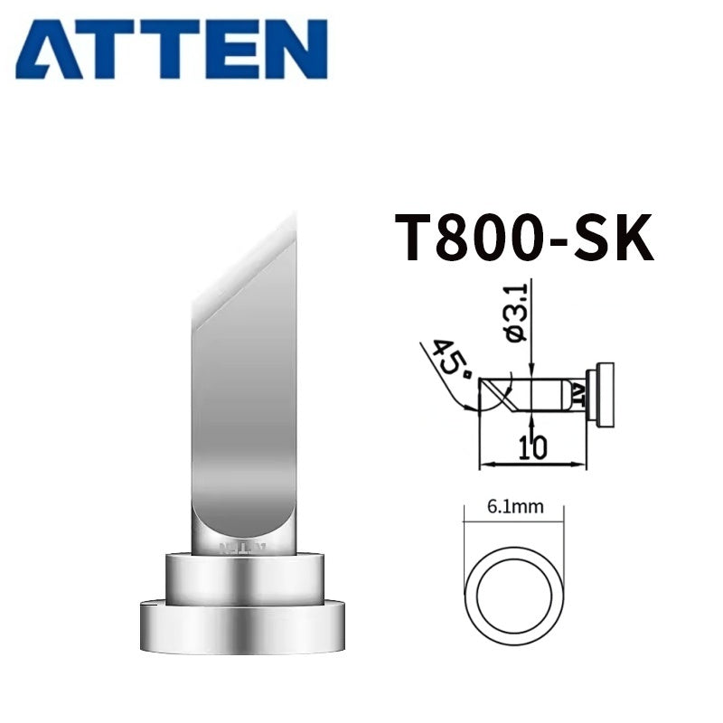 Total length: 15 mm
Outer diameter shaft: 6,1 mm
Other T800 Series Models: T800-K, SK, 0,25I, 0,5I, 1,0I, 1,4I,&nbsp;
T800-1,2C, 2,4C, 3,2C, 4,6C,&nbsp;
T800-0,8D, 1,6D, 2,4D, 3,2D, 4,6D,
Compatible with ST-100, MS-800, AT90DH soldering station iron.
