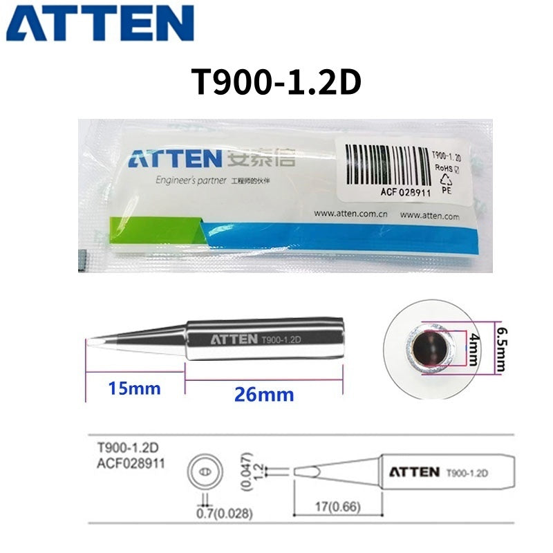 Total length: 41 mm

Outer diameter shaft: 6,5 mm
Inner diameter shaft: 4.0mm
Other T900 Series Models: T900-K, SK, 1,6K, 2,0SK,
T900-B, LB, I, SI,0.2SI, SB, IS, 0.2IS, 0.5IS
T900-0,5C, 0,8C, 1C, 2C, 3C, 4C,&nbsp;
T900-0,8D, 1,2D, 1,6D, 2,4D, 3,2D,
T900 Series soldering tips compatible with AT937/937A/938D/980E/989/989D/939, AT8586, AT8502D, SA-50/ST-2090D, ST-60, ST-80, ST-965, ST-2065D, ST-8865.