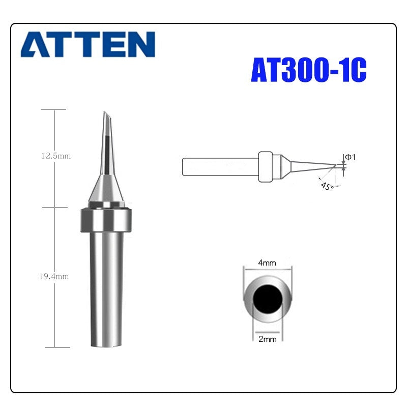Total length: 31,9 mm
Outer diameter shaft: 4 mm
Inner diameter shaft: 2 mm
Other T300 Series Models: T300-B, K,SK, &nbsp;I, IS, LI, H, RT, 1C, 2C, 3C, 4C,
T300-0,8D, 1,2D, 1,6D, 2,4D, 3,2D,4,2D
Compatible with AT306H AT306DH ST3090, 203H/203/204/204H
503/504 (90W) series Soldering Station.