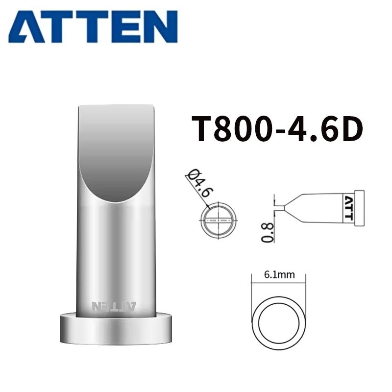 Total length: 13 mm
Outer diameter shaft: 6,1 mm
Other T800 Series Models: T800-K, SK, 0,25I, 0,5I, 1,0I, 1,4I,&nbsp;
T800-1,2C, 2,4C, 3,2C, 4,6C,&nbsp;
T800-0,8D, 1,6D, 2,4D, 3,2D, 4,6D,
Compatible with ST-100, MS-800, AT90DH soldering station iron.