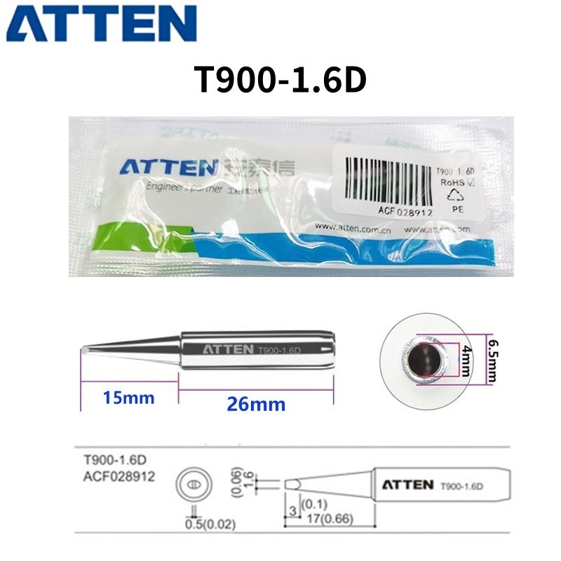 Total length: 41 mm

Outer diameter shaft: 6,5 mm
Inner diameter shaft: 4.0mm
Other T900 Series Models: T900-K, SK, 1,6K, 2,0SK,
T900-B, LB, I, SI,0.2SI, SB, IS, 0.2IS, 0.5IS
T900-0,5C, 0,8C, 1C, 2C, 3C, 4C,&nbsp;
T900-0,8D, 1,2D, 1,6D, 2,4D, 3,2D,
T900 Series soldering tips compatible with AT937/937A/938D/980E/989/989D/939, AT8586, AT8502D, SA-50/ST-2090D, ST-60, ST-80, ST-965, ST-2065D, ST-8865.