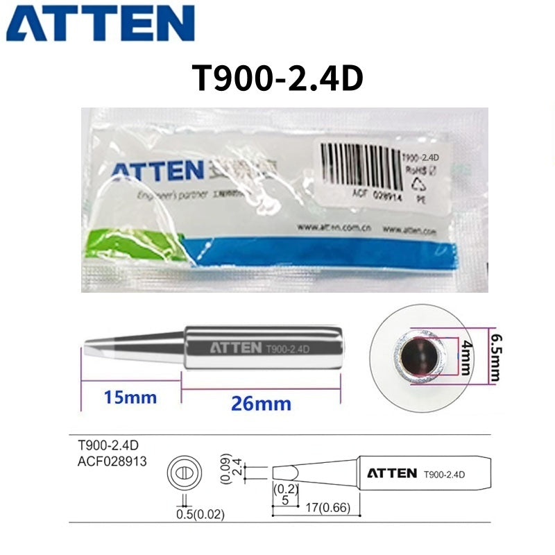 Total length: 41 mm

Outer diameter shaft: 6,5 mm
Inner diameter shaft: 4.0mm
Other T900 Series Models: T900-K, SK, 1,6K, 2,0SK,
T900-B, LB, I, SI,0.2SI, SB, IS, 0.2IS, 0.5IS
T900-0,5C, 0,8C, 1C, 2C, 3C, 4C,&nbsp;
T900-0,8D, 1,2D, 1,6D, 2,4D, 3,2D,
T900 Series soldering tips compatible with AT937/937A/938D/980E/989/989D/939, AT8586, AT8502D, SA-50/ST-2090D, ST-60, ST-80, ST-965, ST-2065D, ST-8865.